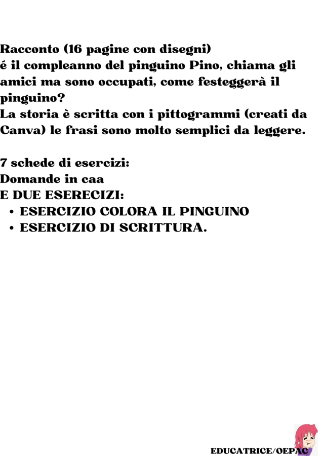 racconto in Caa ed esercizi: il pinguino pino