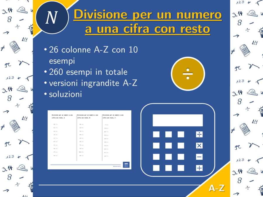 Divisione per un numero a una cifra con resto | matematica | 26 colonne