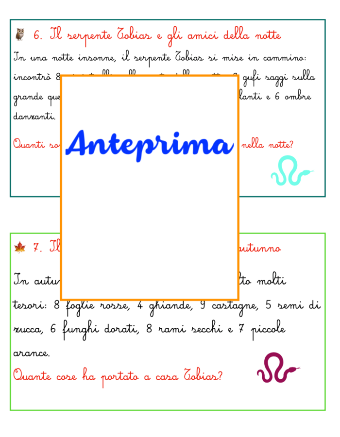 Storie-problema del serpente Tobias-per leggere,comprendere e contare-classe prima