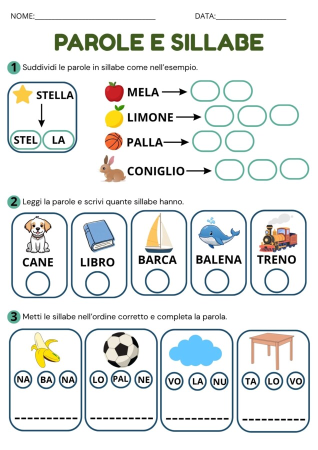 SILLABE E PAROLE • SCHEDE OPERATIVE (Fascia 5-6 Anni)