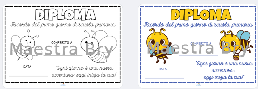 DIPLOMA RICORDO PRIMO GIORNO DI SCUOLA TEMA APE