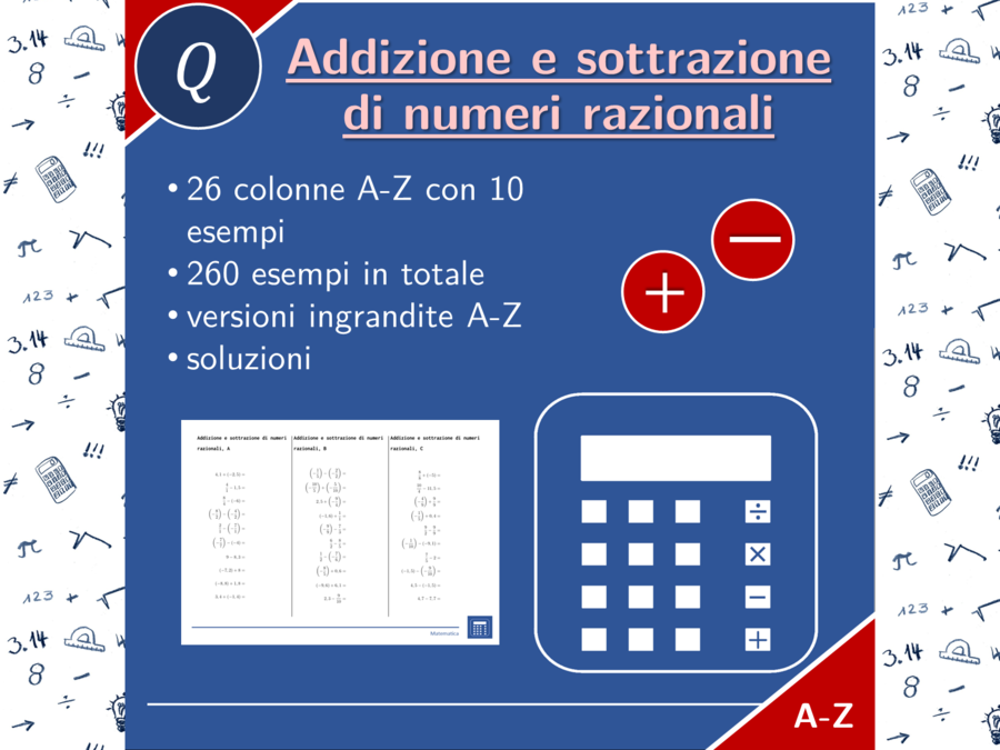 Addizione e sottrazione di numeri razionali | matematica | 26 colonne