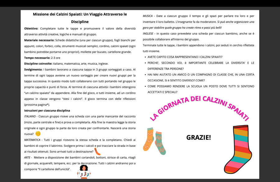 Didattica a tappe "Giornata dei Calzini Spaiati" percorso interdisciplinare per educare alla differenza