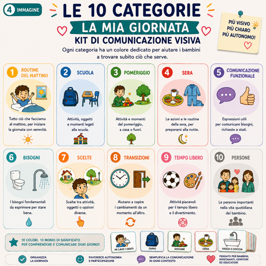 La Mia Giornata – Kit Comunicazione Visiva | 137 Tessere + 6 Emozioni + 4 Strumenti | Routine, Bisogni, Scelte e Comunicazione