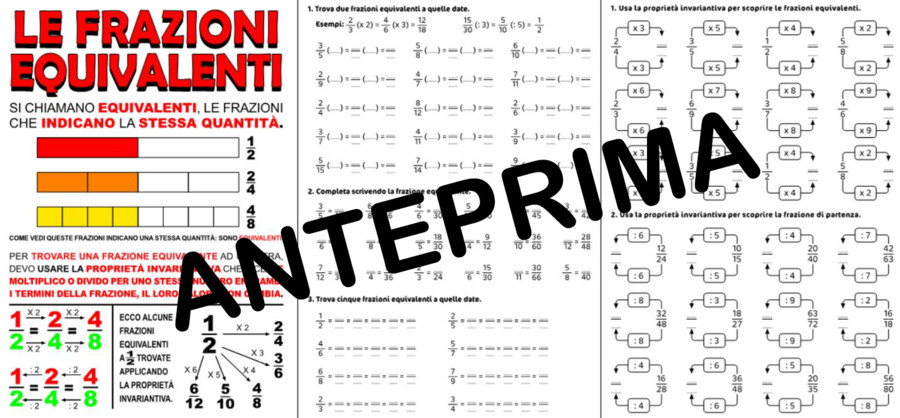 FRAZIONI EQUIVALENTI CON ESERCIZI - SCUOLA PRIMARIA DALLA CLASSE TERZA