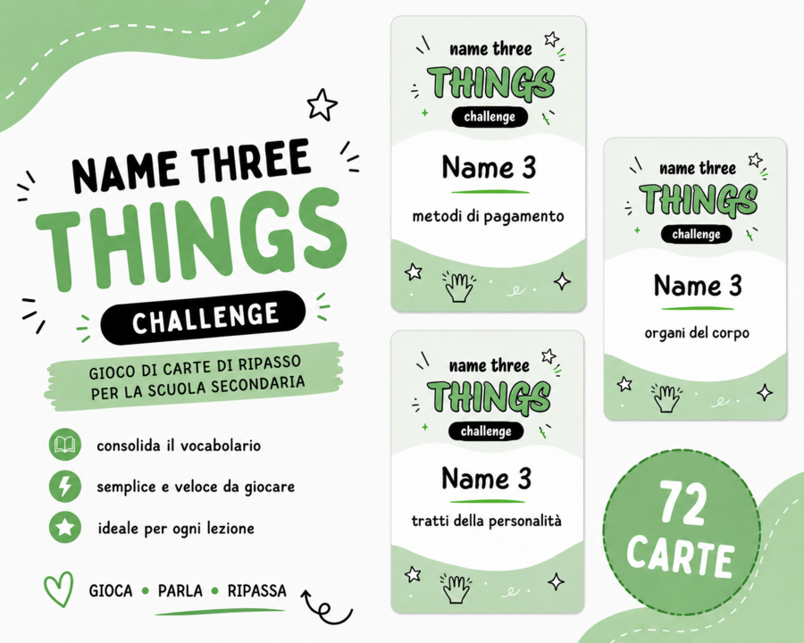 Name Three – gioco di carte per ripassare il vocabolario | Scuola secondaria | A2/A2+