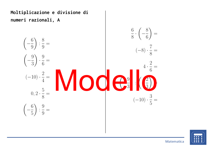 Moltiplicazione e divisione di numeri razionali | matematica | 26 colonne