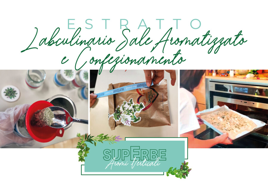 “SuperERBE. Aromi verticali” Estratto LAB.CULINARIO DI SALE AROMATIZZATO E CONFEZIONAMENTO