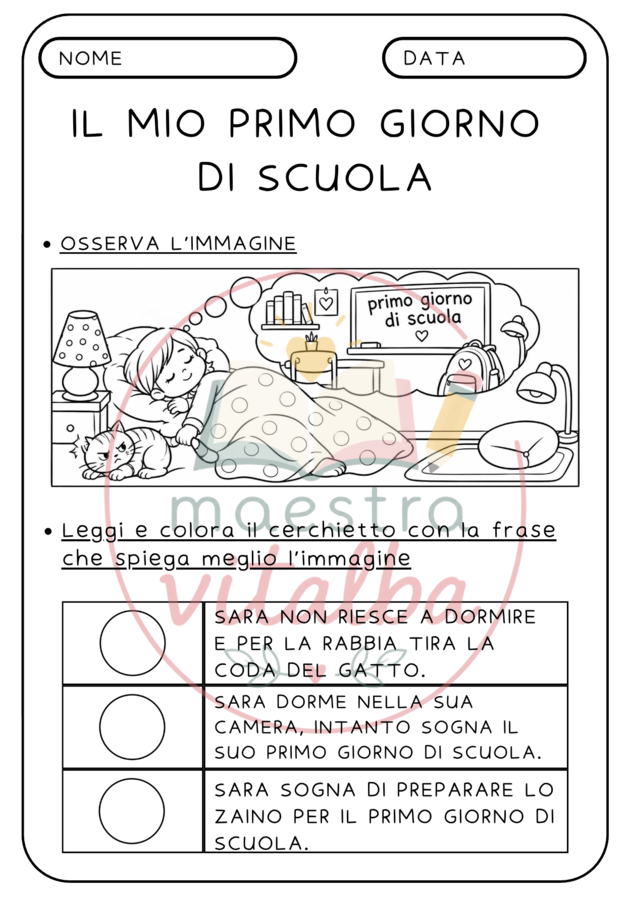 Lettura e comprensione del testo - Il mio primo giorno di scuola - classe seconda scuola primaria