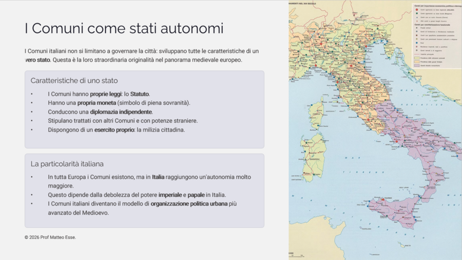 La rinascita delle città e i Comuni: Lezione Completa (Slide PPTX + Verifica e Soluzioni)