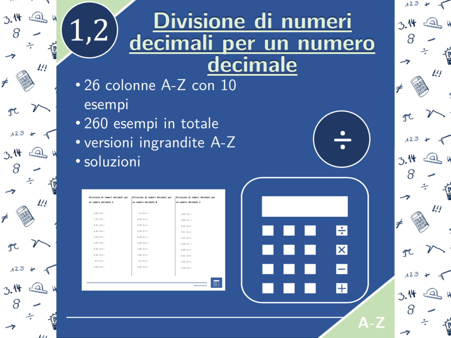 Divisione di numeri decimali per un numero decimale | matematica | 26 colonne