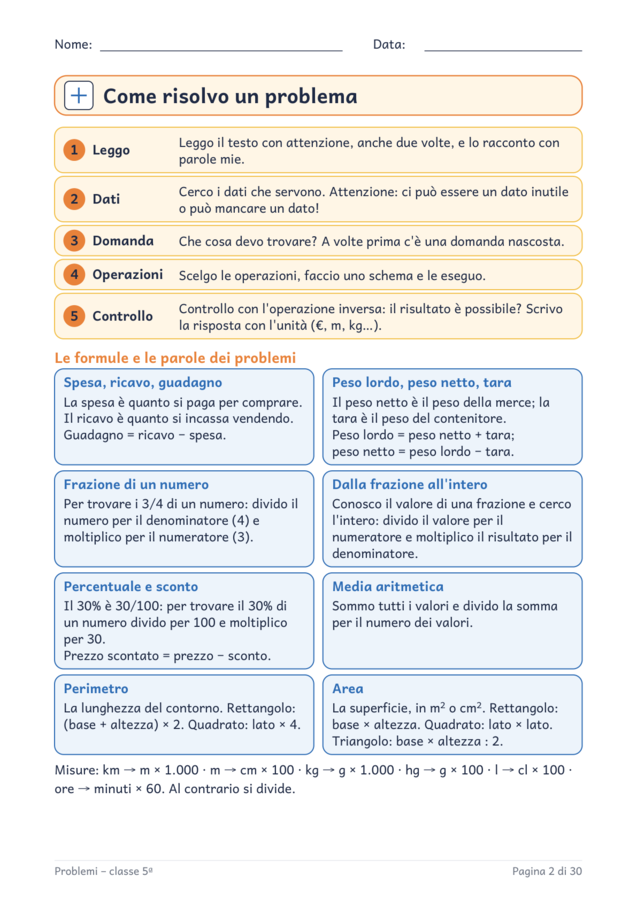 Problemi classe quinta: frazioni, percentuali e misure