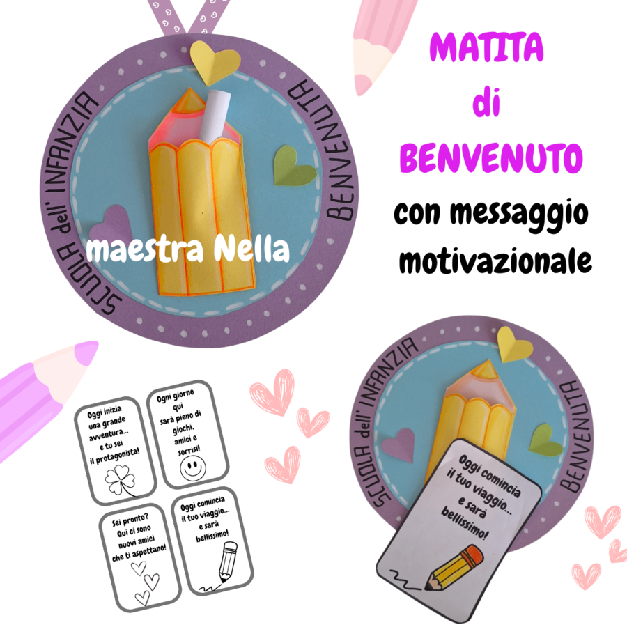 collana con matita di benvenuto/bentornato con messaggio motivazionale