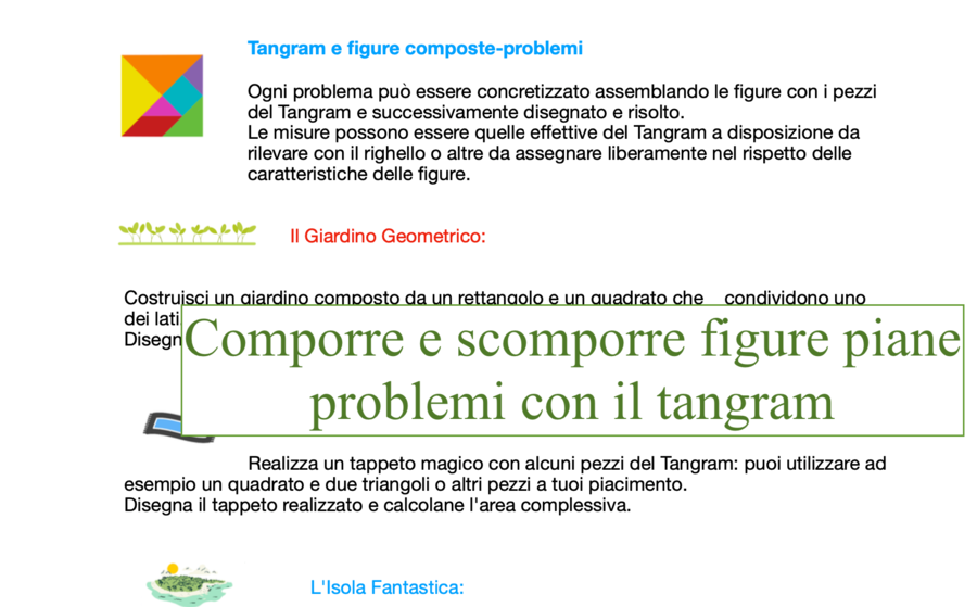 Problemi concreti con il Tangram; area di figure composte