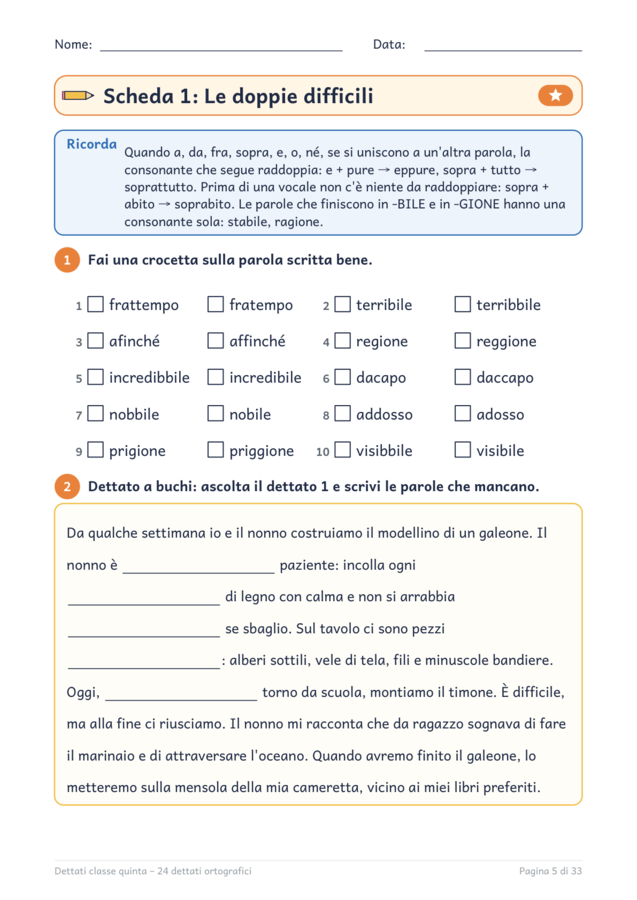 Dettati classe quinta: 24 dettati ortografici