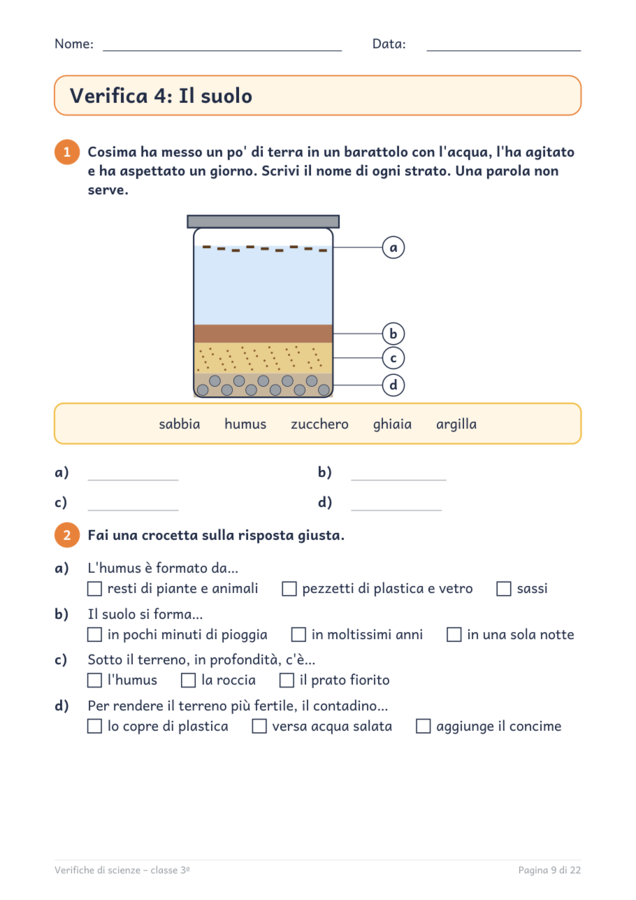 Verifiche di scienze classe terza