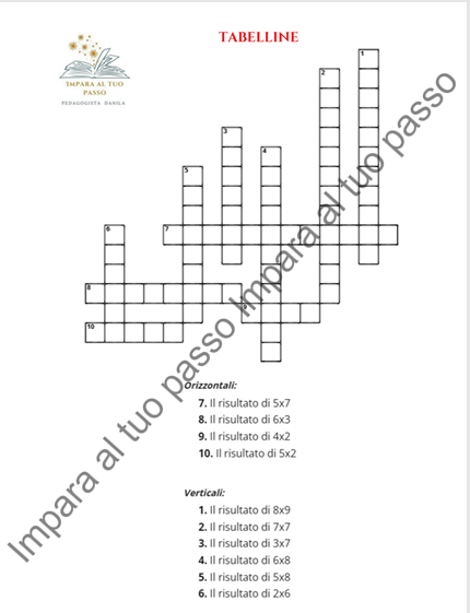 Cruciverba delle tabelline