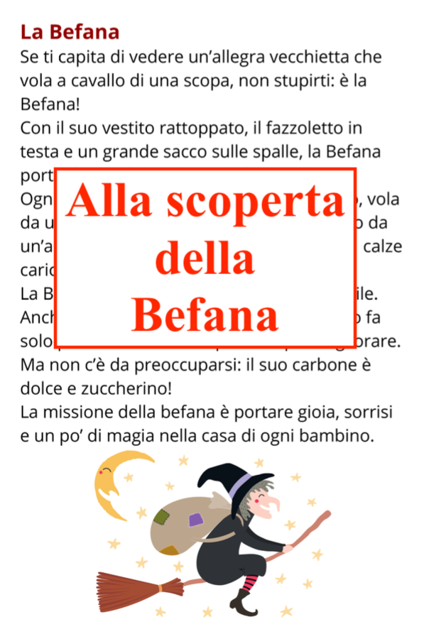 Alla scoperta dlla befana; attività multidisciplinari per la classe prima e seconda