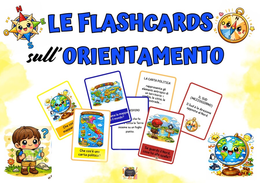 KIT 20 FLASHCARDS SULL'ORIENTAMENTO GEOGRAFICO e CARTOGRAFIA