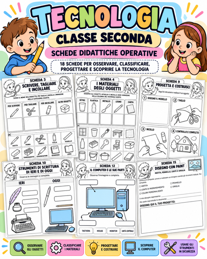 Tecnologia Classe Seconda | 18 Schede Operative | Soluzioni