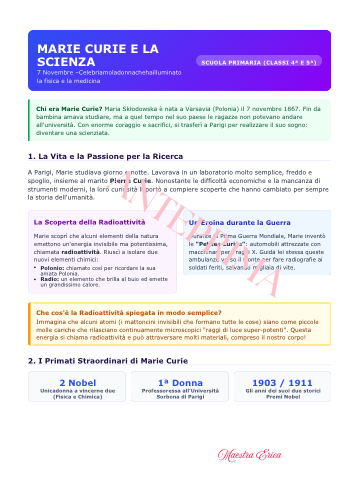 Marie Curie e le sue Scoperte | Kit Didattico + Schede Attività e Verifica (Classi 4ª e 5ª