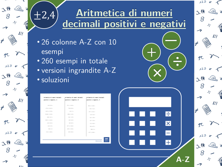 Aritmetica di numeri decimali positivi e negativi | matematica | 26 colonne