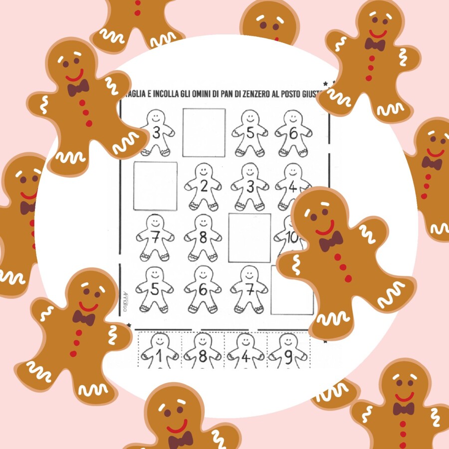 Missing numbers: scheda con Omini di Pan di zenzero da posizionare