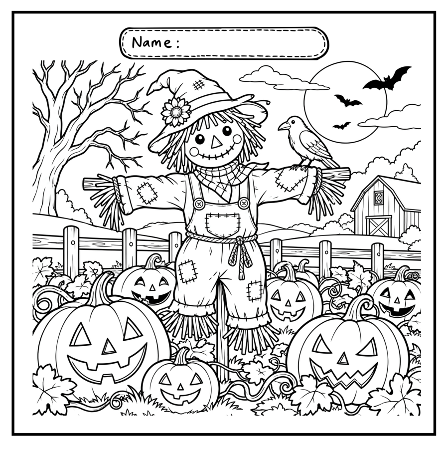 Disegno da colorare di uno spaventapasseri il giorno di halloween