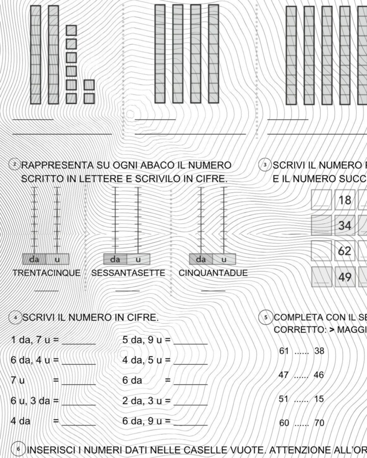 Verifica di matematica (numeri fino a 70) - classe seconda