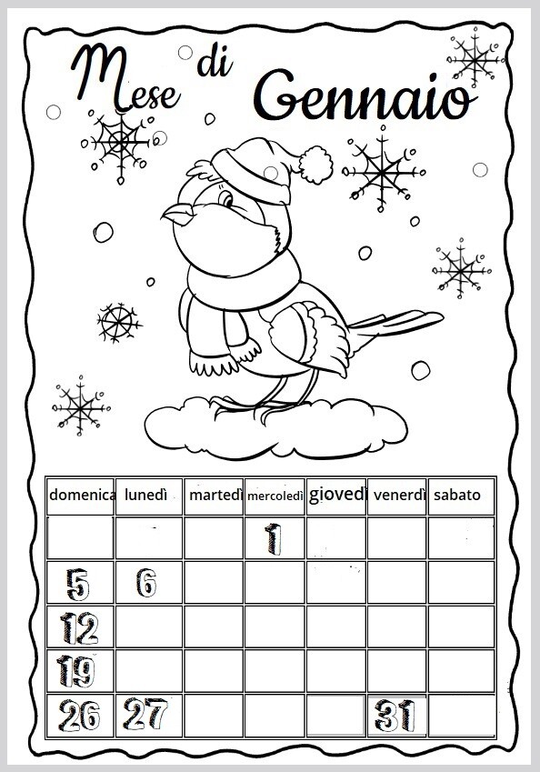 Calendarietto del mese di Gennaio