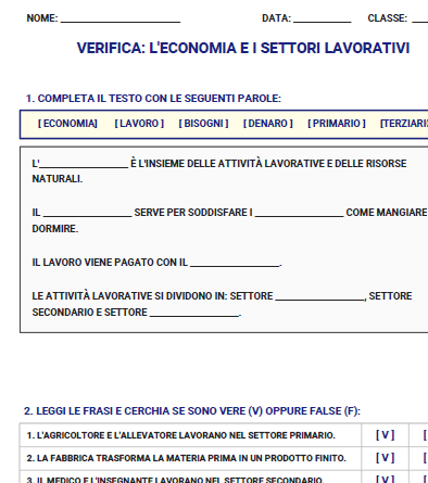 L'Economia e i Settori Lavorativi - Kit Inclusivo UDL con Lapbook Flap, Flashcards e Verifica PEI (Classe 5ª)