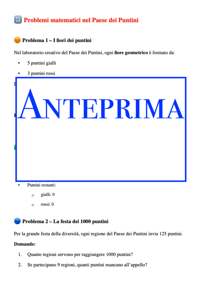 Il paese dei puntini; un percorso per l'accoglienza tra matematica e inclusione, classi 3/5
