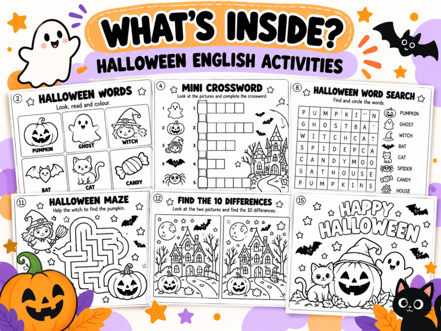MY HALLOWEEN MINI BOOK 🎃  Un booklet di inglese da stampare, completare e colorare!