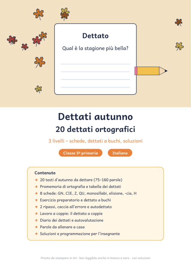 Dettati autunno classe quinta: 20 dettati