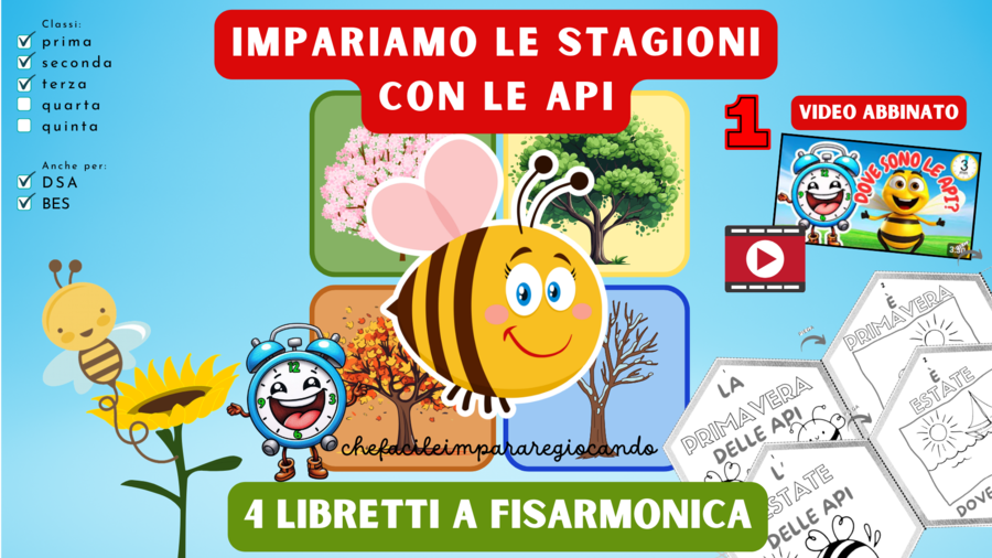 LE STAGIONI - IMPARO LE 4 STAGIONI CON LE API - 4 LIBRETTI A FISARMONICA - 1 VIDEO