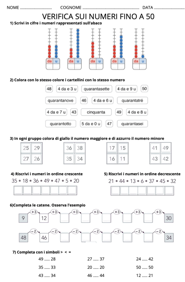 Verifica classe 2^ sui numeri fino a 50