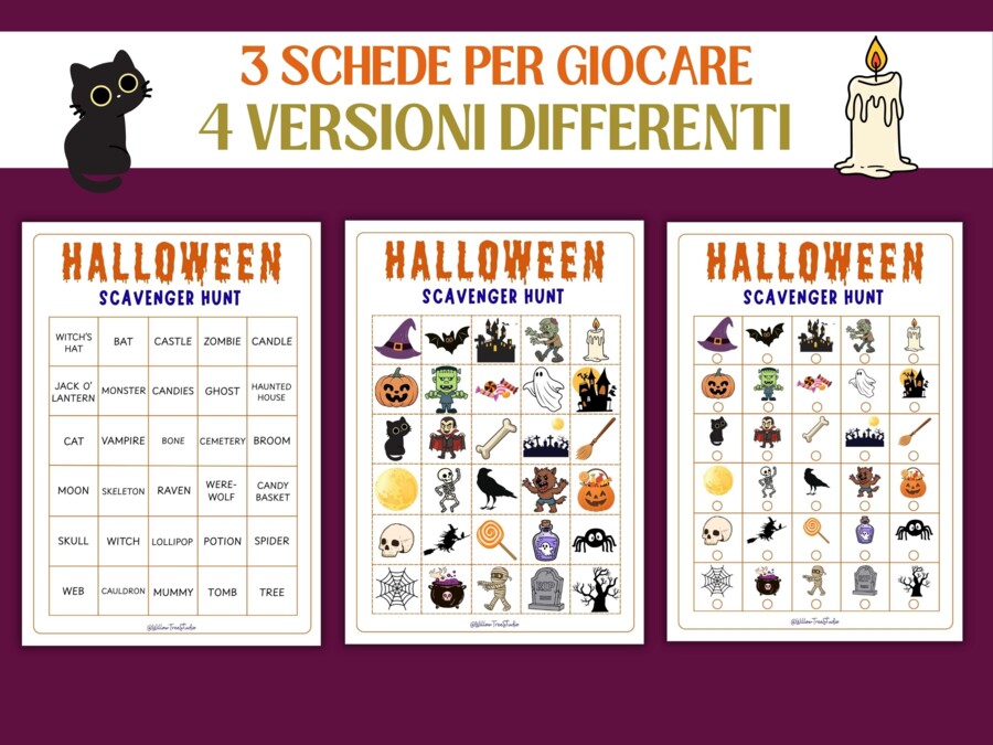 Caccia al Tesoro di Halloween in INGLESE: Movimento, Lessico e Lettura | Scuola Infanzia e Primaria (PDF A4)  - Scavenger Hunt - English vocabulary - gioco  pronto da stampare