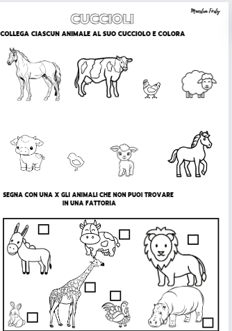 Animali e loro cuccioli in Bianco e nero