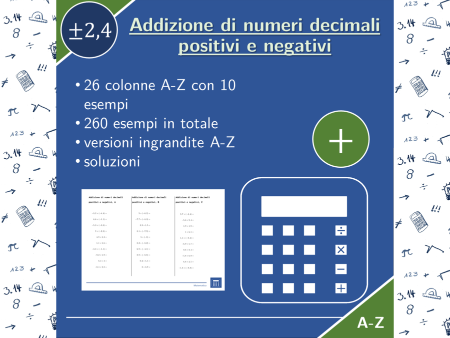 Addizione di numeri decimali positivi e negativi | matematica | 26 colonne