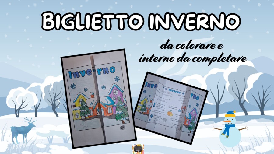 BIGLIETTO CASETTE CON LA NEVE da colorare e interno da compilare