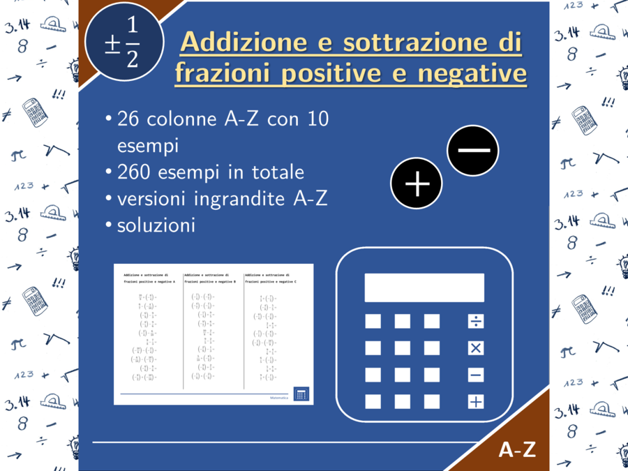 Addizione e sottrazione di frazioni positive e negative | matematica | 26 colonne