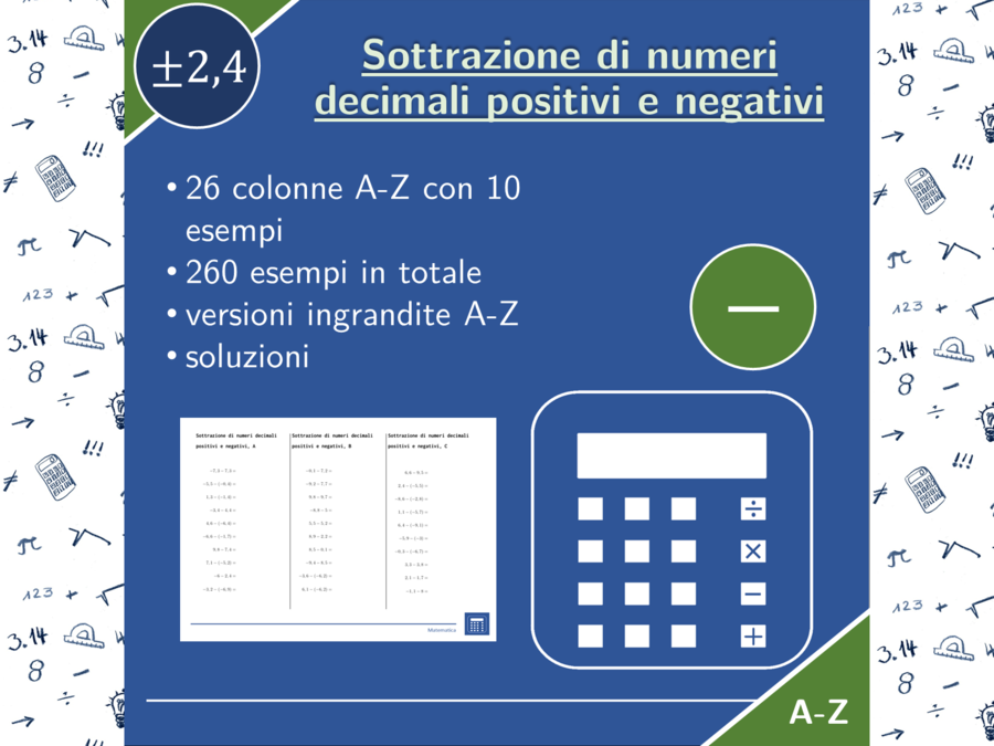 Sottrazione di numeri decimali positivi e negativi | matematica | 26 colonne
