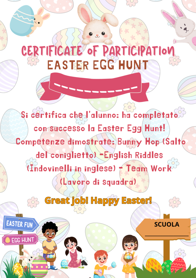 CERTIFICATO EASTER EGG HUNT DI CACCIA ALLE UOVA DI PASQUA