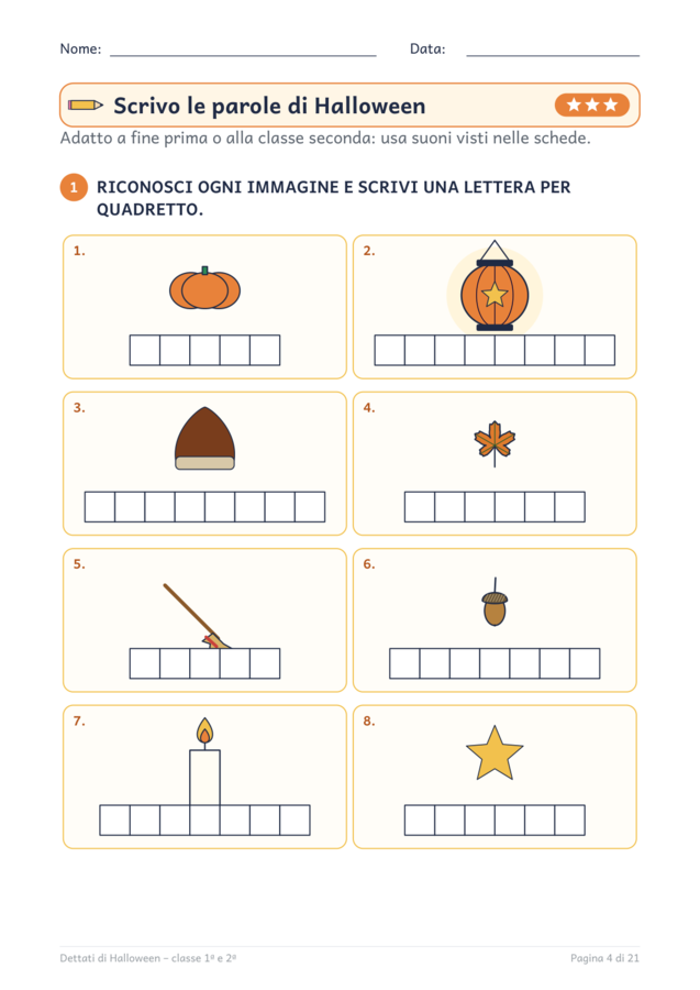 Dettati di Halloween classe prima e seconda: 16 dettati
