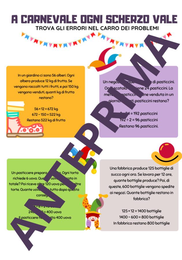 Scherzi matematici con il pagliaccio sbagliaccio/ CARNEVALE CLASSE QUARTA