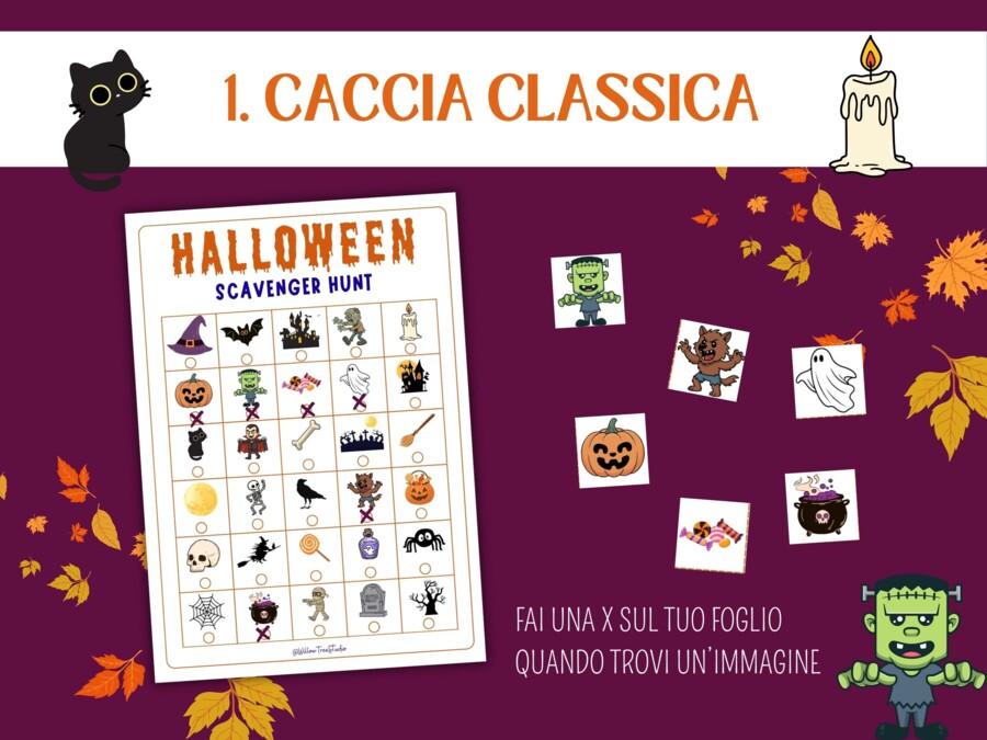 Caccia al Tesoro di Halloween in INGLESE: Movimento, Lessico e Lettura | Scuola Infanzia e Primaria (PDF A4)  - Scavenger Hunt - English vocabulary - gioco  pronto da stampare