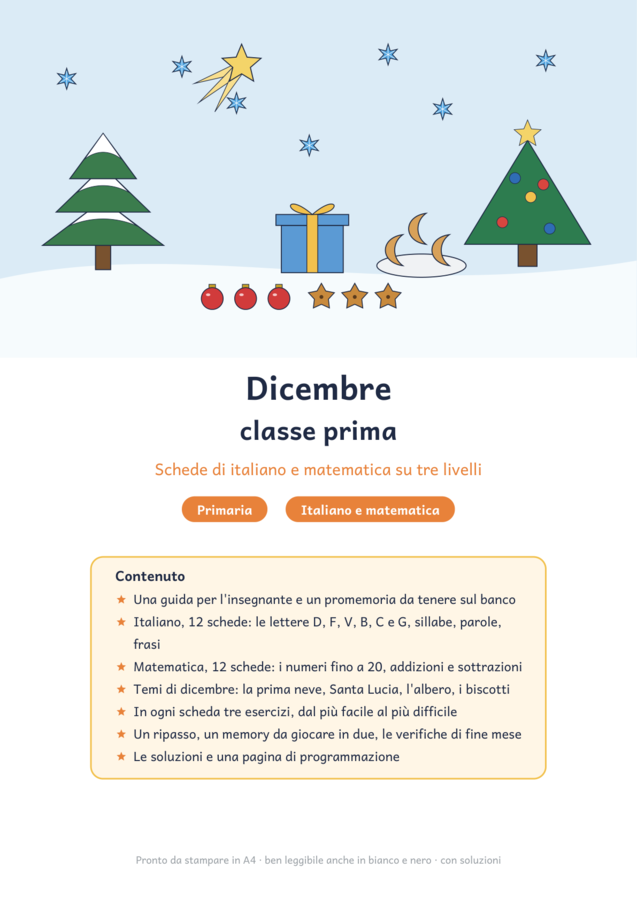 Dicembre classe prima: schede di italiano e matematica