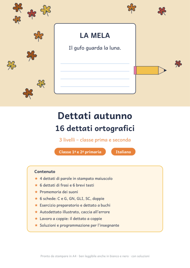 Dettati autunno classe prima e seconda: 16 dettati