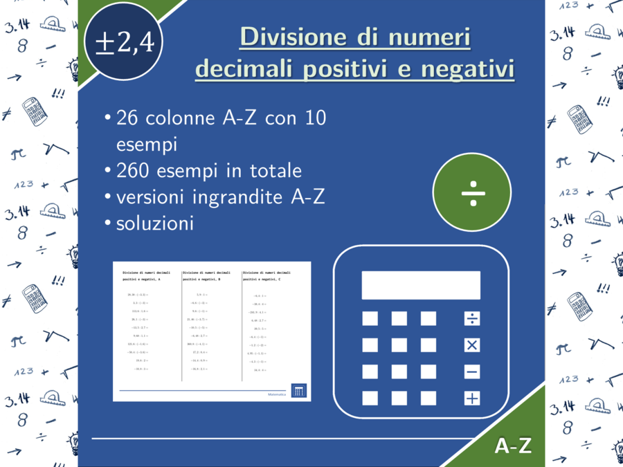 Divisione di numeri decimali positivi e negativi | matematica | 26 colonne