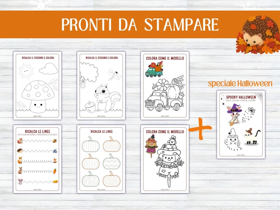 7 Schede Pregrafismi e Prerequisiti Autunno e Halloween | Motricità Fine, Tratteggio e Unisci i Puntini | Scuola Infanzia e Prima Primaria (PDF)